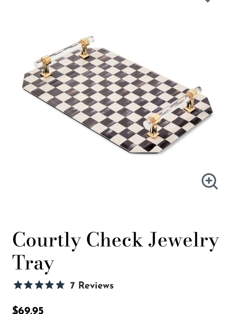 MacKenzie-Childs Black and White Check Jewelry Tray with Acrylic Handles
